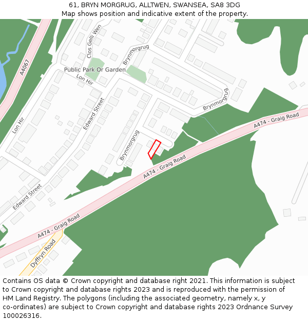 61, BRYN MORGRUG, ALLTWEN, SWANSEA, SA8 3DG: Location map and indicative extent of plot