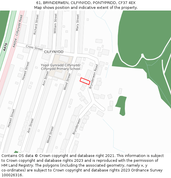 61, BRYNDERWEN, CILFYNYDD, PONTYPRIDD, CF37 4EX: Location map and indicative extent of plot