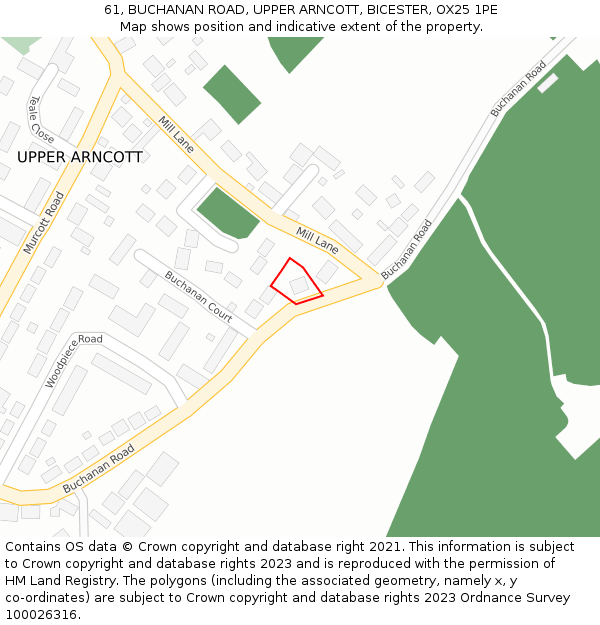 61, BUCHANAN ROAD, UPPER ARNCOTT, BICESTER, OX25 1PE: Location map and indicative extent of plot