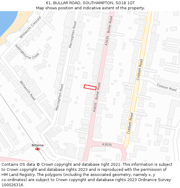 61, BULLAR ROAD, SOUTHAMPTON, SO18 1GT: Location map and indicative extent of plot