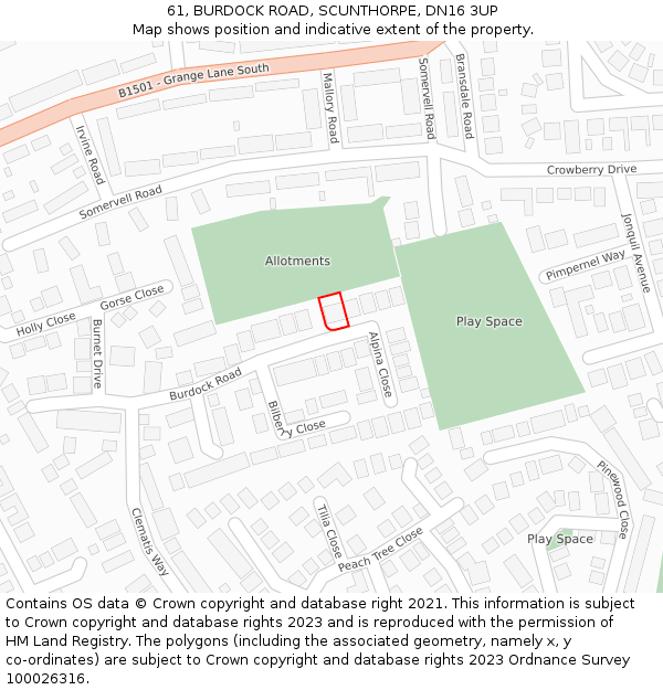 61, BURDOCK ROAD, SCUNTHORPE, DN16 3UP: Location map and indicative extent of plot