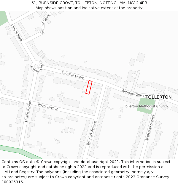 61, BURNSIDE GROVE, TOLLERTON, NOTTINGHAM, NG12 4EB: Location map and indicative extent of plot