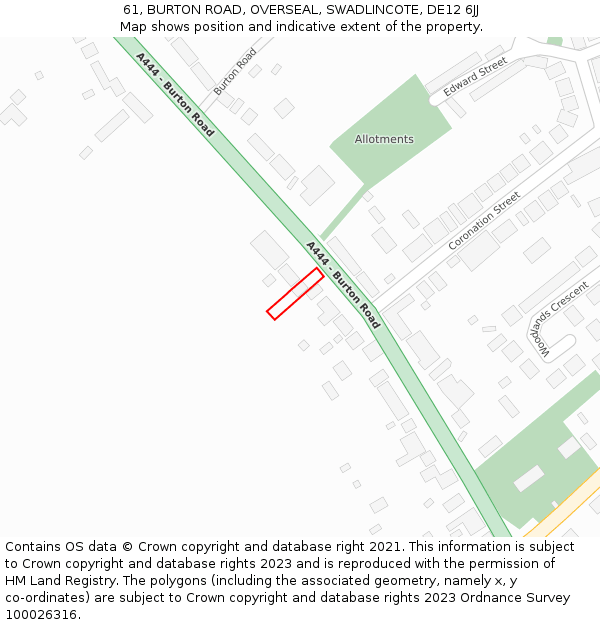 61, BURTON ROAD, OVERSEAL, SWADLINCOTE, DE12 6JJ: Location map and indicative extent of plot