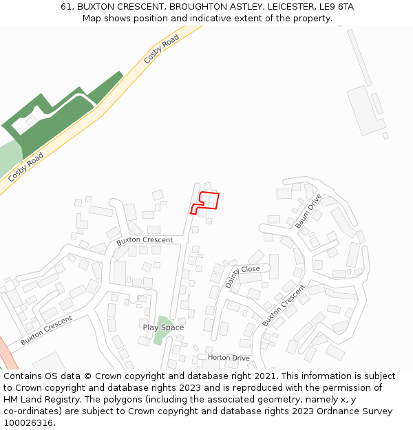 61, BUXTON CRESCENT, BROUGHTON ASTLEY, LEICESTER, LE9 6TA: Location map and indicative extent of plot
