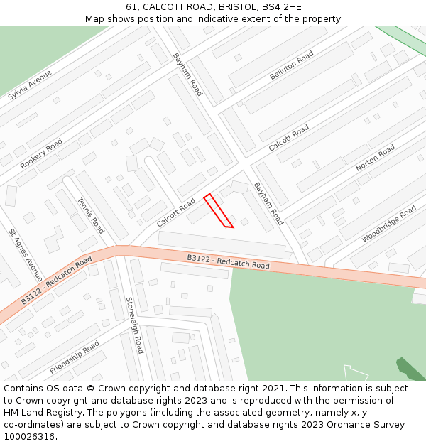 61, CALCOTT ROAD, BRISTOL, BS4 2HE: Location map and indicative extent of plot