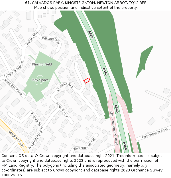 61, CALVADOS PARK, KINGSTEIGNTON, NEWTON ABBOT, TQ12 3EE: Location map and indicative extent of plot