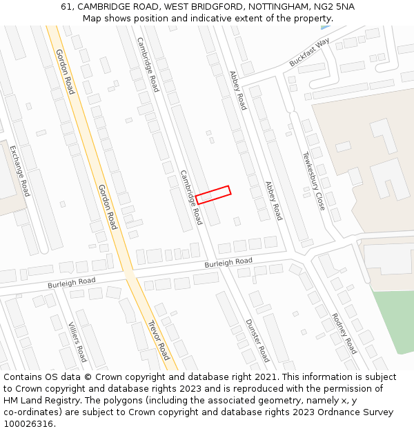 61, CAMBRIDGE ROAD, WEST BRIDGFORD, NOTTINGHAM, NG2 5NA: Location map and indicative extent of plot