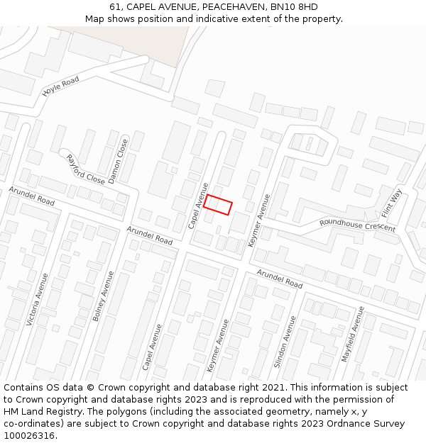 61, CAPEL AVENUE, PEACEHAVEN, BN10 8HD: Location map and indicative extent of plot