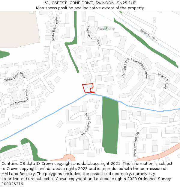 61, CAPESTHORNE DRIVE, SWINDON, SN25 1UP: Location map and indicative extent of plot