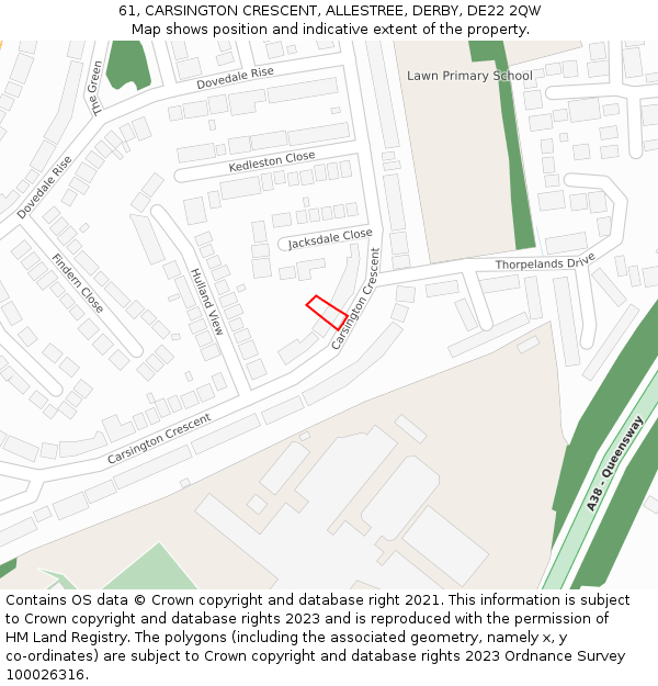 61, CARSINGTON CRESCENT, ALLESTREE, DERBY, DE22 2QW: Location map and indicative extent of plot