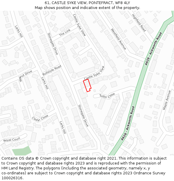 61, CASTLE SYKE VIEW, PONTEFRACT, WF8 4LY: Location map and indicative extent of plot
