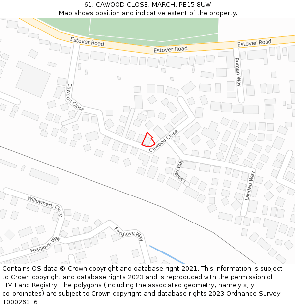 61, CAWOOD CLOSE, MARCH, PE15 8UW: Location map and indicative extent of plot