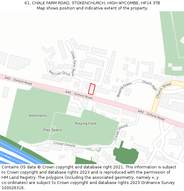 61, CHALK FARM ROAD, STOKENCHURCH, HIGH WYCOMBE, HP14 3TB: Location map and indicative extent of plot