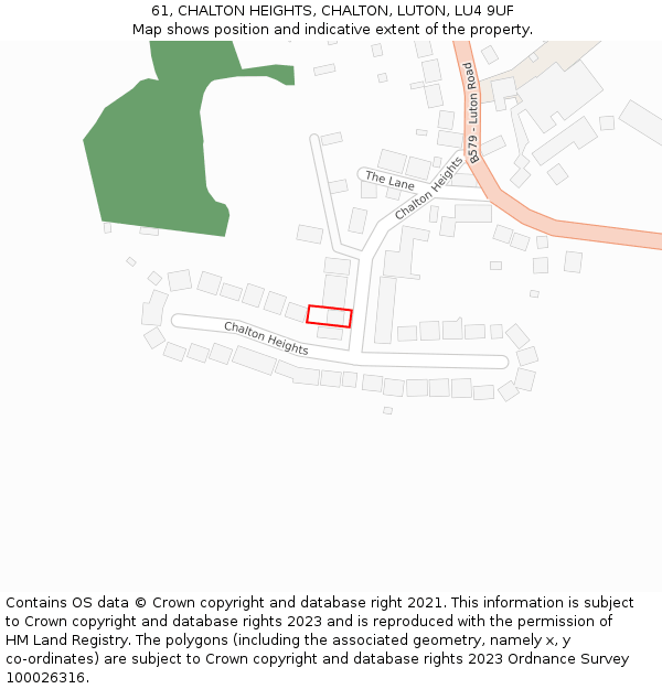 61, CHALTON HEIGHTS, CHALTON, LUTON, LU4 9UF: Location map and indicative extent of plot