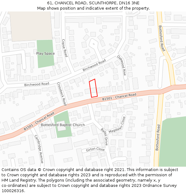 61, CHANCEL ROAD, SCUNTHORPE, DN16 3NE: Location map and indicative extent of plot