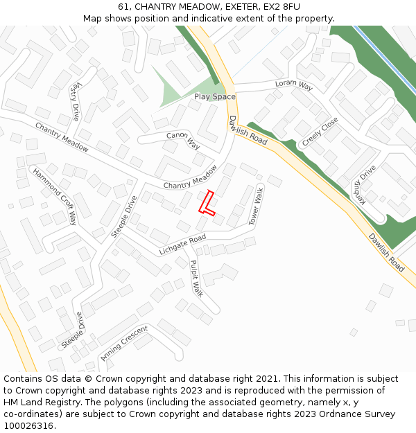 61, CHANTRY MEADOW, EXETER, EX2 8FU: Location map and indicative extent of plot