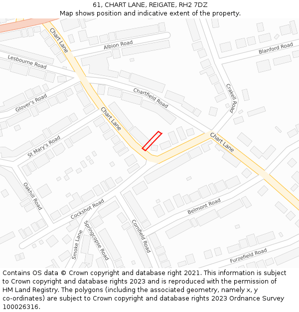 61, CHART LANE, REIGATE, RH2 7DZ: Location map and indicative extent of plot