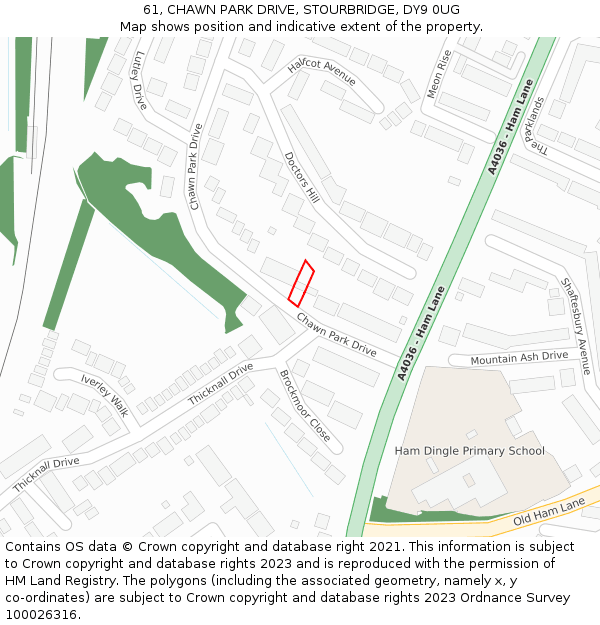 61, CHAWN PARK DRIVE, STOURBRIDGE, DY9 0UG: Location map and indicative extent of plot