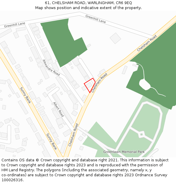 61, CHELSHAM ROAD, WARLINGHAM, CR6 9EQ: Location map and indicative extent of plot