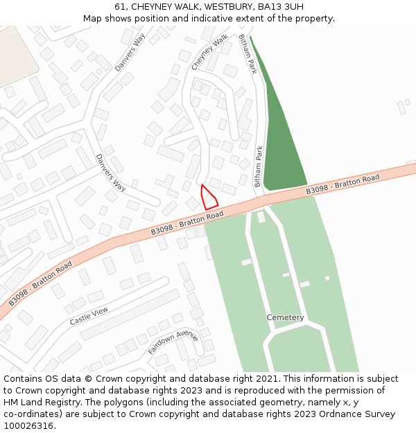 61, CHEYNEY WALK, WESTBURY, BA13 3UH: Location map and indicative extent of plot