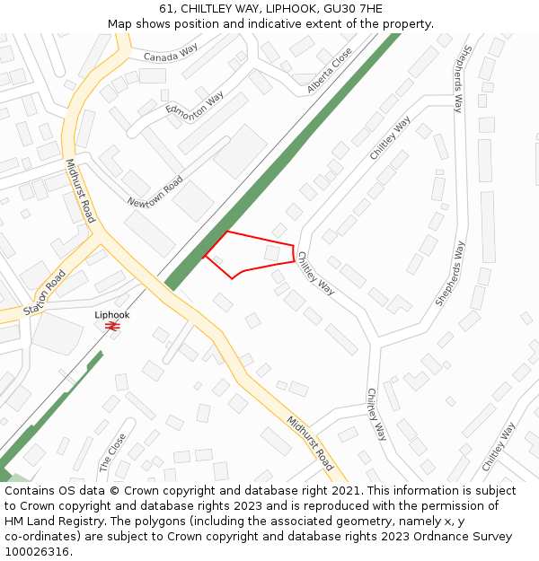 61, CHILTLEY WAY, LIPHOOK, GU30 7HE: Location map and indicative extent of plot