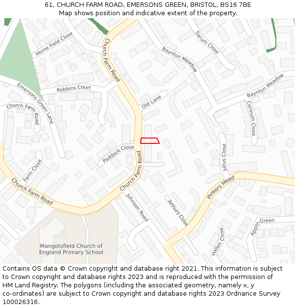 61, CHURCH FARM ROAD, EMERSONS GREEN, BRISTOL, BS16 7BE: Location map and indicative extent of plot