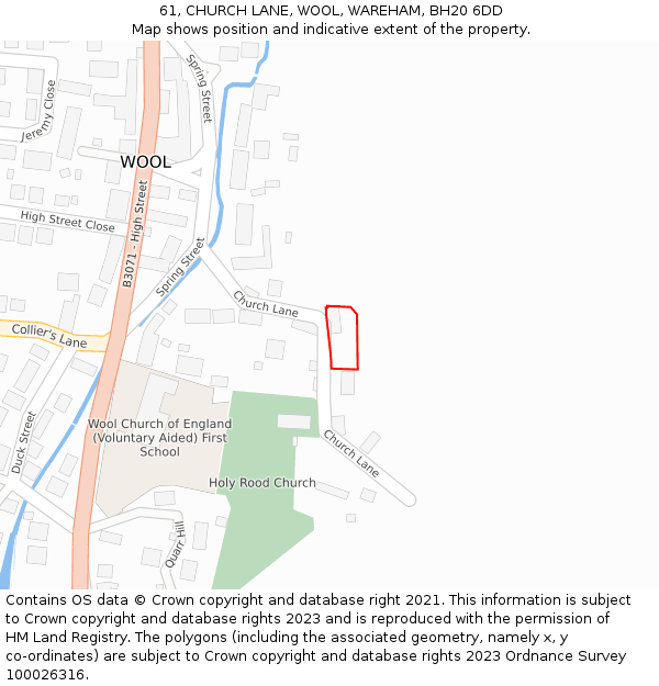 61, CHURCH LANE, WOOL, WAREHAM, BH20 6DD: Location map and indicative extent of plot