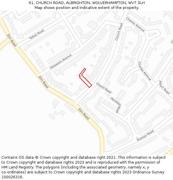 61, CHURCH ROAD, ALBRIGHTON, WOLVERHAMPTON, WV7 3LH: Location map and indicative extent of plot