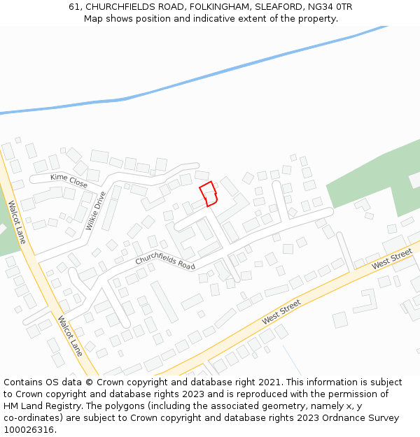 61, CHURCHFIELDS ROAD, FOLKINGHAM, SLEAFORD, NG34 0TR: Location map and indicative extent of plot