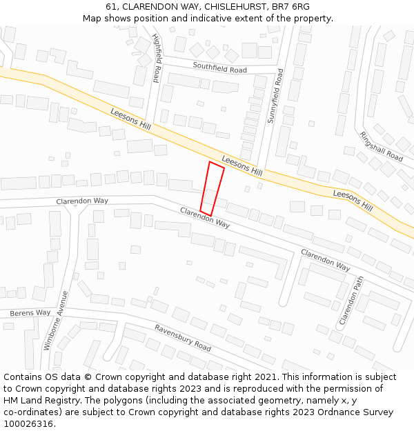 61, CLARENDON WAY, CHISLEHURST, BR7 6RG: Location map and indicative extent of plot