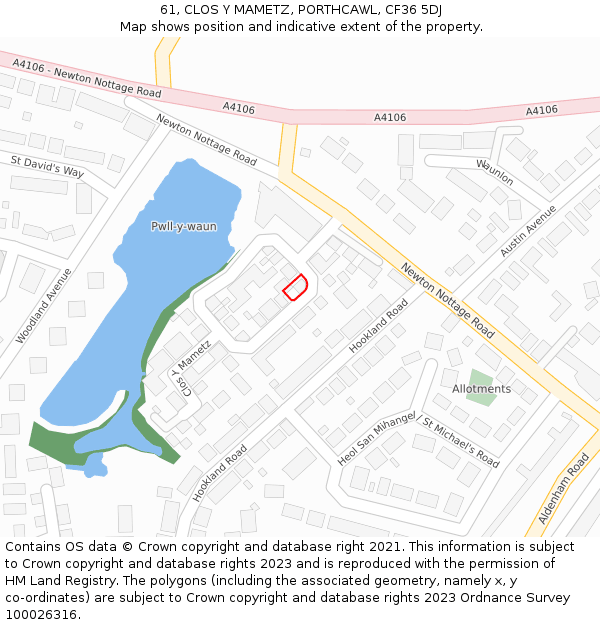 61, CLOS Y MAMETZ, PORTHCAWL, CF36 5DJ: Location map and indicative extent of plot