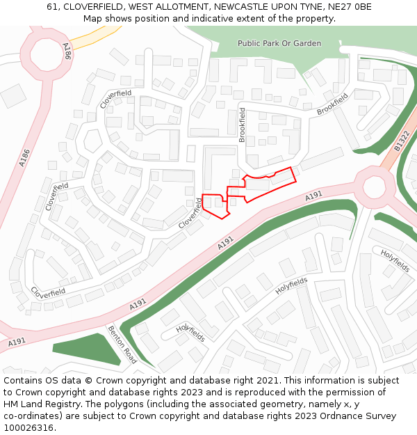 61, CLOVERFIELD, WEST ALLOTMENT, NEWCASTLE UPON TYNE, NE27 0BE: Location map and indicative extent of plot