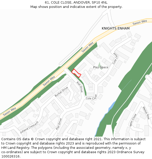 61, COLE CLOSE, ANDOVER, SP10 4NL: Location map and indicative extent of plot