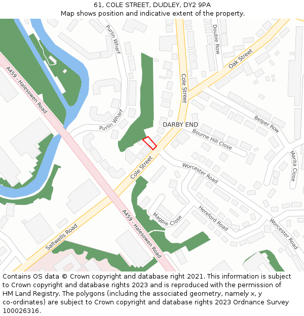 61, COLE STREET, DUDLEY, DY2 9PA: Location map and indicative extent of plot