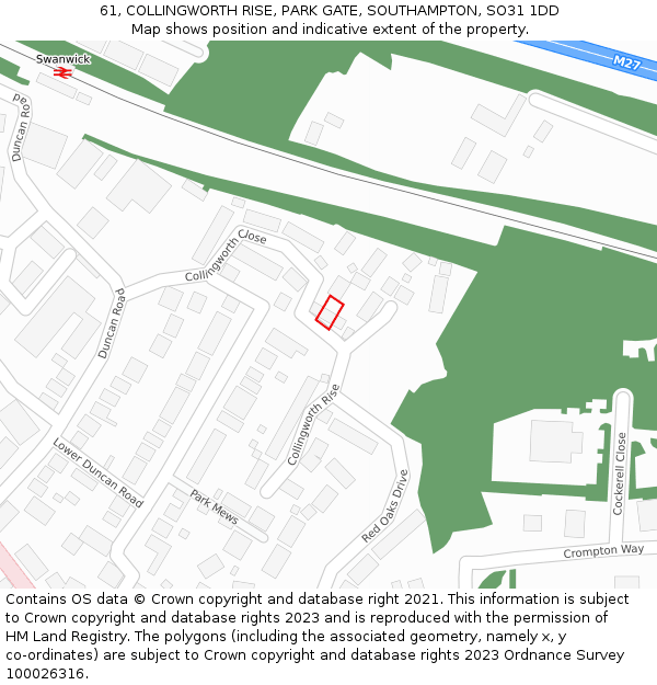 61, COLLINGWORTH RISE, PARK GATE, SOUTHAMPTON, SO31 1DD: Location map and indicative extent of plot