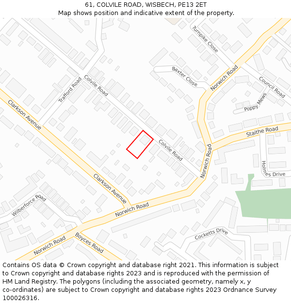 61, COLVILE ROAD, WISBECH, PE13 2ET: Location map and indicative extent of plot