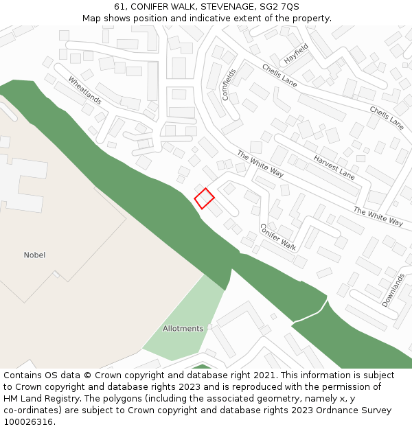 61, CONIFER WALK, STEVENAGE, SG2 7QS: Location map and indicative extent of plot