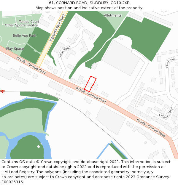 61, CORNARD ROAD, SUDBURY, CO10 2XB: Location map and indicative extent of plot