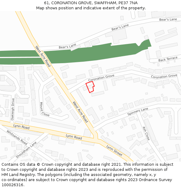 61, CORONATION GROVE, SWAFFHAM, PE37 7NA: Location map and indicative extent of plot