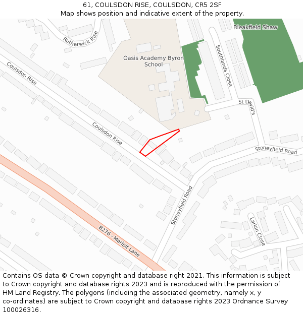 61, COULSDON RISE, COULSDON, CR5 2SF: Location map and indicative extent of plot