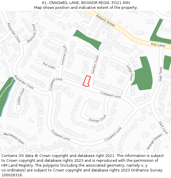 61, CRAIGWEIL LANE, BOGNOR REGIS, PO21 4XN: Location map and indicative extent of plot