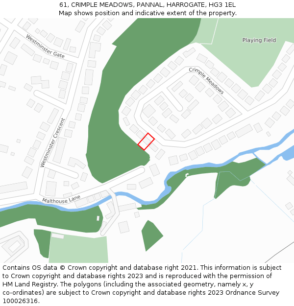 61, CRIMPLE MEADOWS, PANNAL, HARROGATE, HG3 1EL: Location map and indicative extent of plot