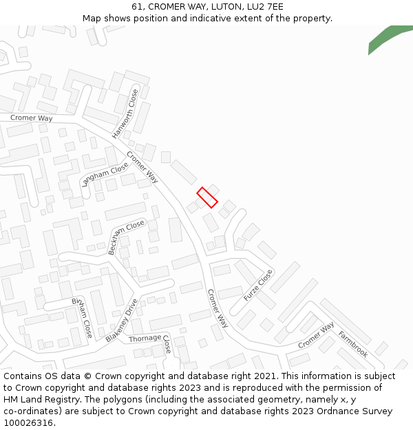 61, CROMER WAY, LUTON, LU2 7EE: Location map and indicative extent of plot
