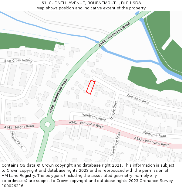 61, CUDNELL AVENUE, BOURNEMOUTH, BH11 9DA: Location map and indicative extent of plot