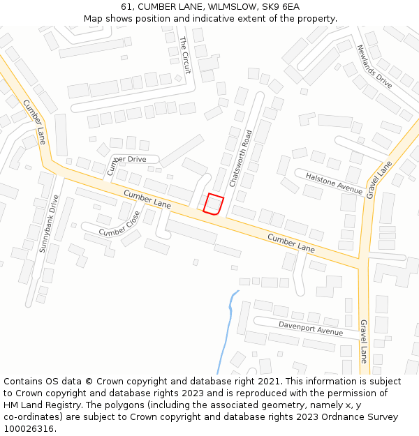 61, CUMBER LANE, WILMSLOW, SK9 6EA: Location map and indicative extent of plot