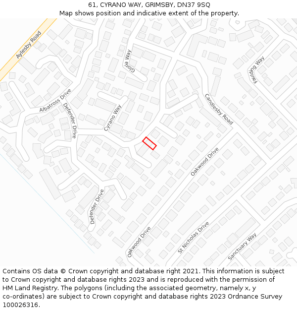 61, CYRANO WAY, GRIMSBY, DN37 9SQ: Location map and indicative extent of plot