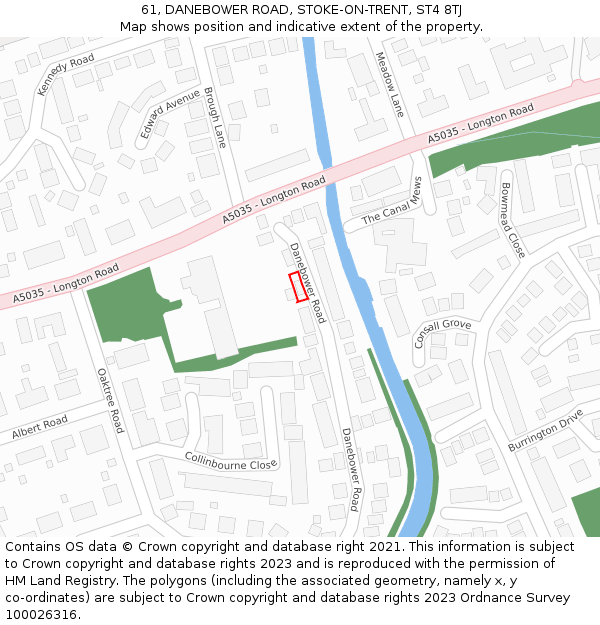 61, DANEBOWER ROAD, STOKE-ON-TRENT, ST4 8TJ: Location map and indicative extent of plot