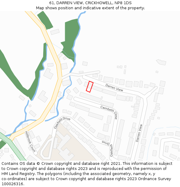 61, DARREN VIEW, CRICKHOWELL, NP8 1DS: Location map and indicative extent of plot