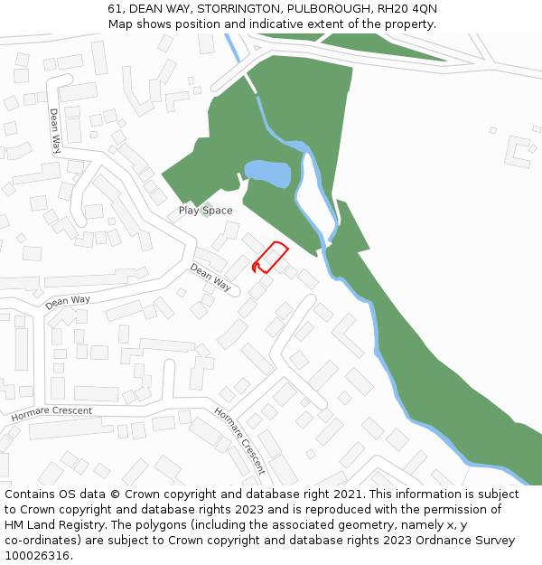 61, DEAN WAY, STORRINGTON, PULBOROUGH, RH20 4QN: Location map and indicative extent of plot