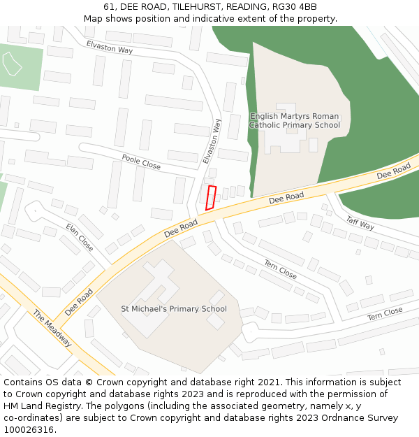 61, DEE ROAD, TILEHURST, READING, RG30 4BB: Location map and indicative extent of plot